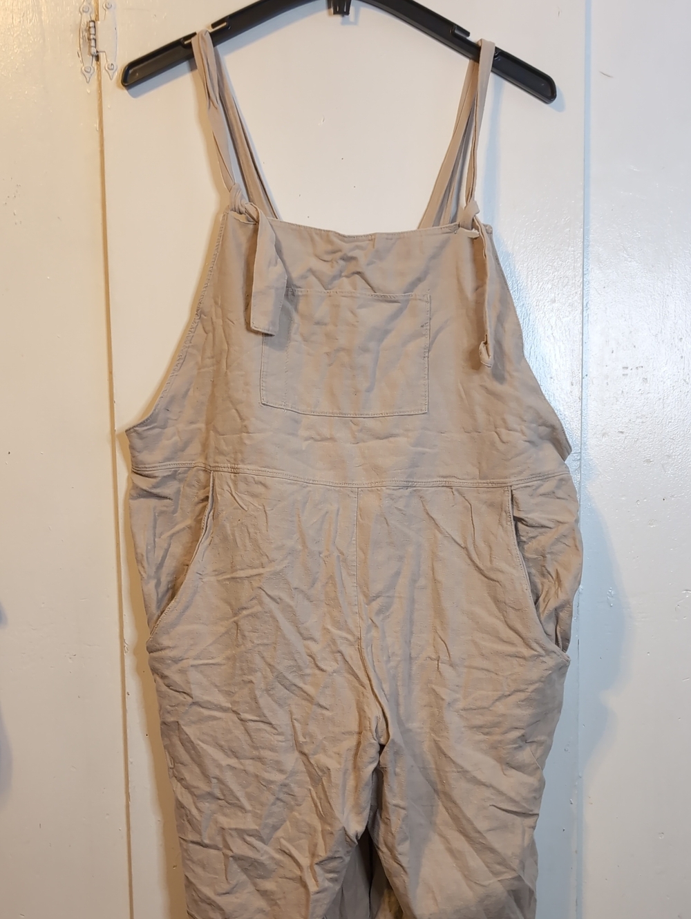 Farmhouse Frocks Taupe Linen Overalls Womens large